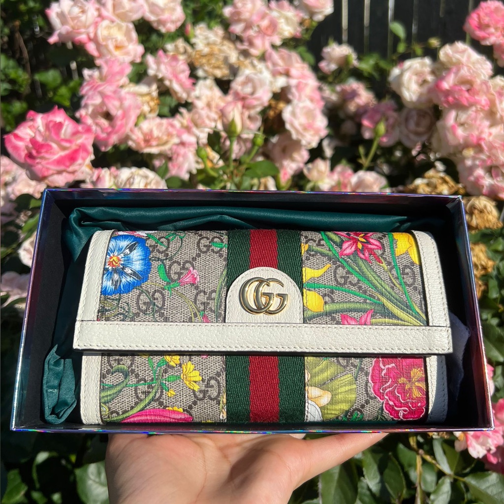 Gucci Multicolor Floral Wallet With Gg Monogram Spring Edition
